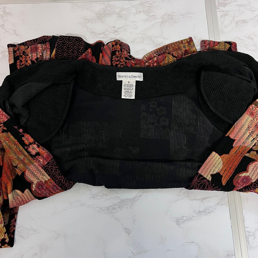 Draper's & Damon's Women Small Black Multi Kimono Floral Theme Open Cardigan Top - Picture 7 of 15